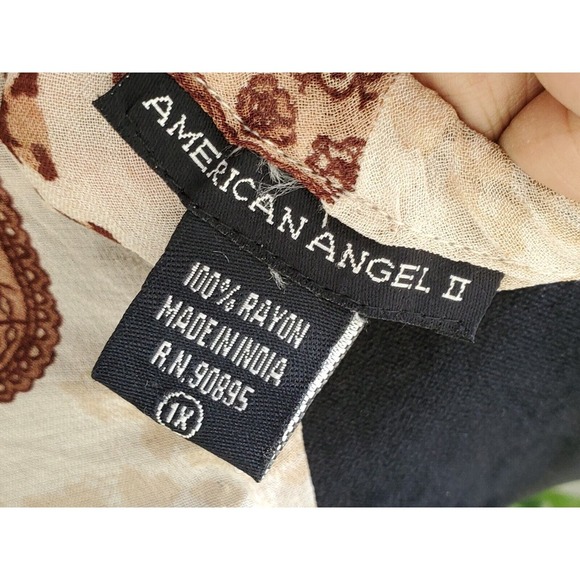 American Angel Women's Beige & Brown Rayon Round Neck Long Sleeve Top Blouse 1X - Picture 8 of 12